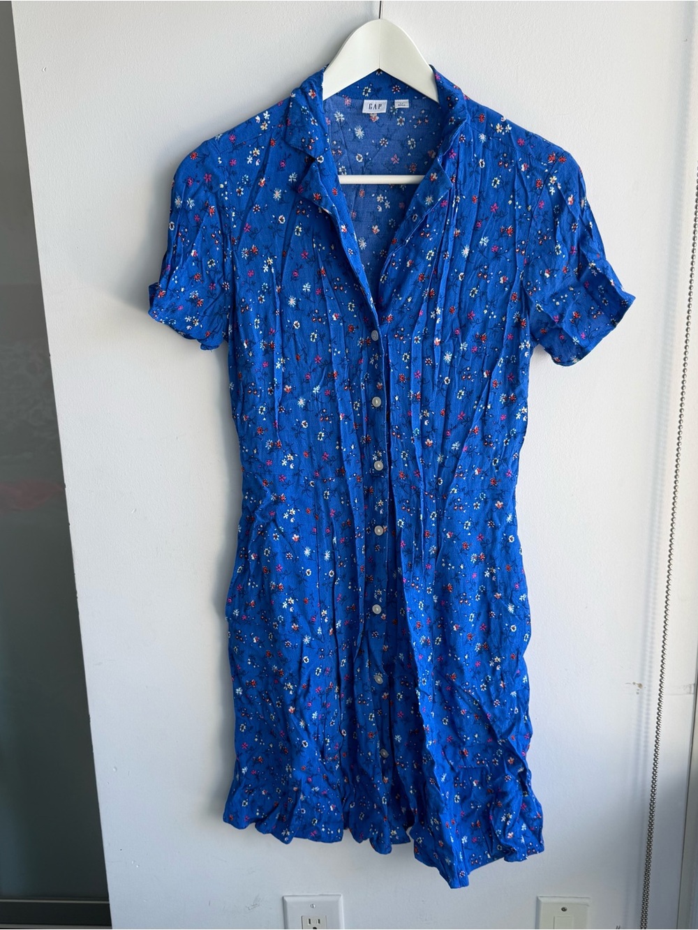 GAP Royal Blue Floral Button-Front Mini Dress